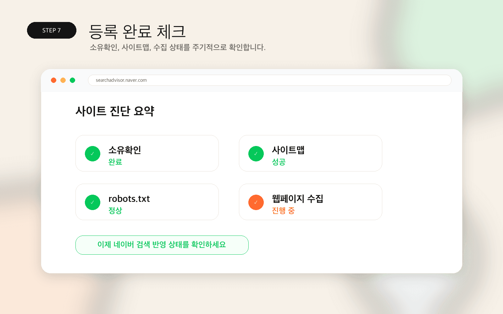 소유확인, 사이트맵, robots.txt, 수집 상태 체크 예시